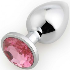 Анальная пробка Runyu серебристый металл с розовым кристаллом 9,5 *4