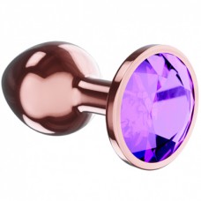 Анальная пробка Diamond Amethyst Shine золотистая с фиолетовым кристаллом,7,2/2,7см