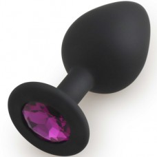 Силиконовая анальная втулка с кристаллом черный/фиолетовый L 80мм D 35мм
