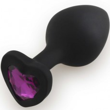 Силиконовая анальная втулка с кристаллом в форме сердца черный/фиолетовый L 80мм D 35мм