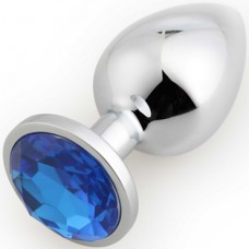 Анальная пробка Runyu серебристый металл с синим кристаллом 9,5 *4
