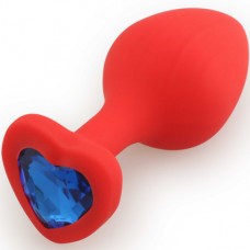 Силиконовая анальная втулка с кристаллом в форме сердца красный/синий L 80мм D 35мм