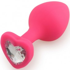 Силиконовая анальная втулка с кристаллом в форме сердца розовый/прозрачный L 80мм D 35мм 