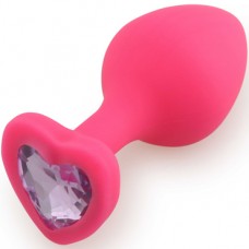 Силиконовая анальная втулка с кристаллом в форме сердца розовый/светло-фиолетовый L 80мм D 35мм