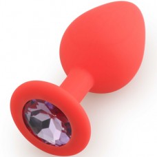 Силиконовая анальная втулка с кристаллом в форме сердца красный/светло-фиолет L 80мм D 35мм