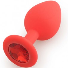 Силиконовая анальная втулка с кристаллом в форме сердца красный/красный L 80мм D 35мм